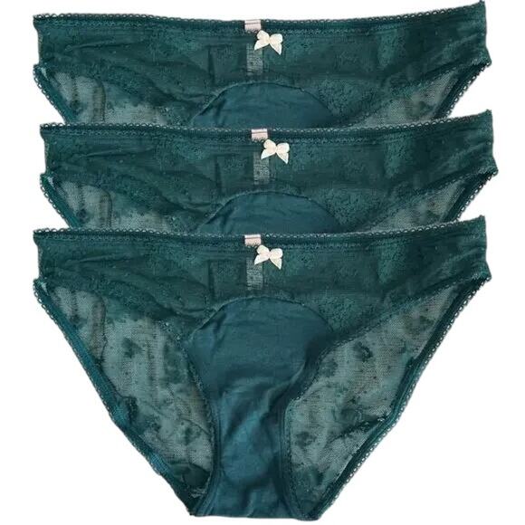 LOT 3 VICTORIA'S SECRET Green Lace Bikini Panty w/ Tag, Small - Picture 1 of 6